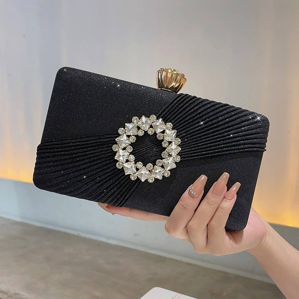 2024 NEW RHINESTONE RING PLEATED CLUTCH_CWAB2525