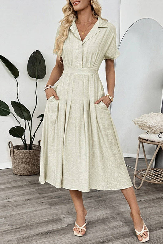 CWDMD5825_LAPEL WAIST COMMUTER POCKET SHIRT DRESS