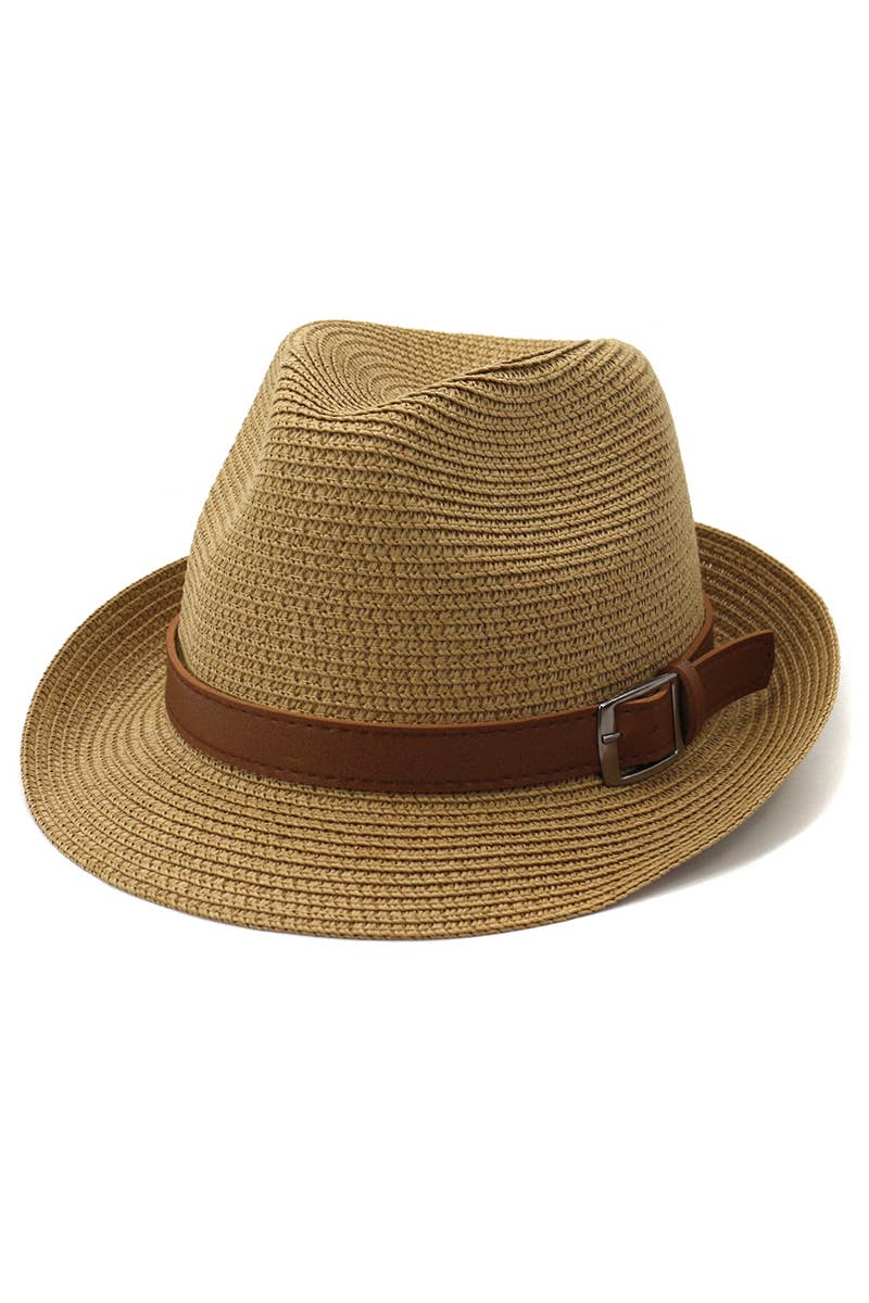 DANDY BELT SUMMER STRAW FEDORA HAT_CWAH0450
