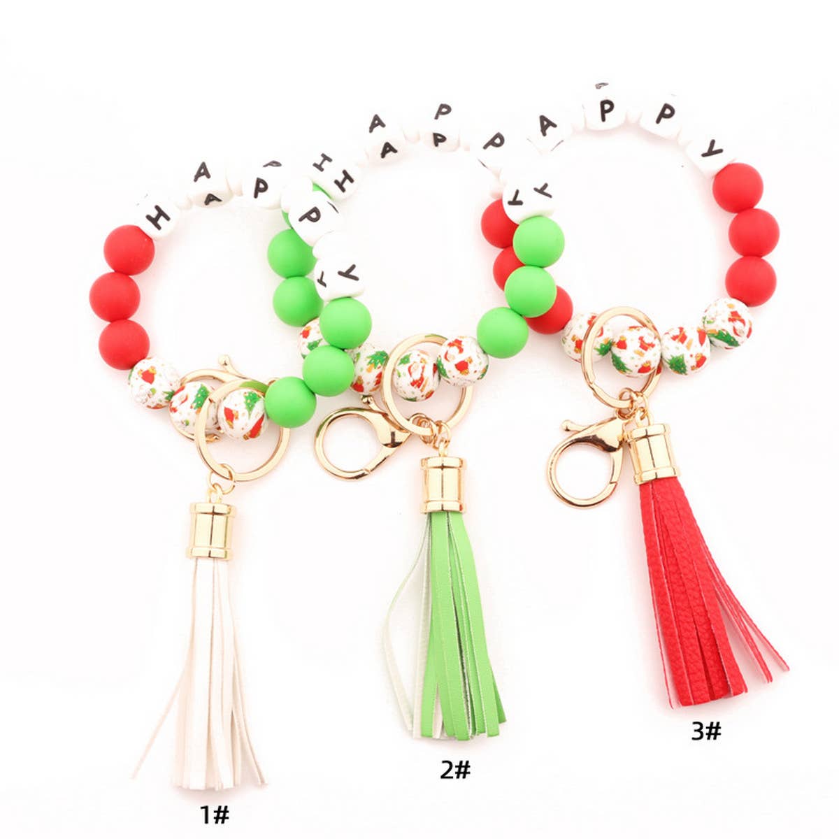 CHRISTMAS BEAD BRACELET CARD HOLDER KEYCHAIN