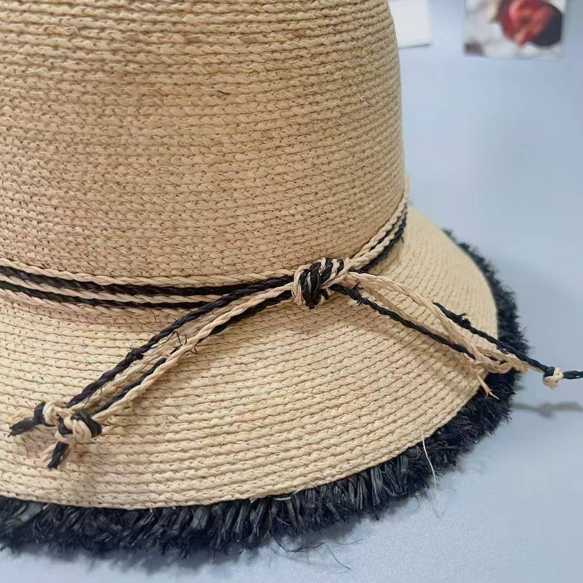 Summer high-end round top fur-edged straw hat_CWAH3577