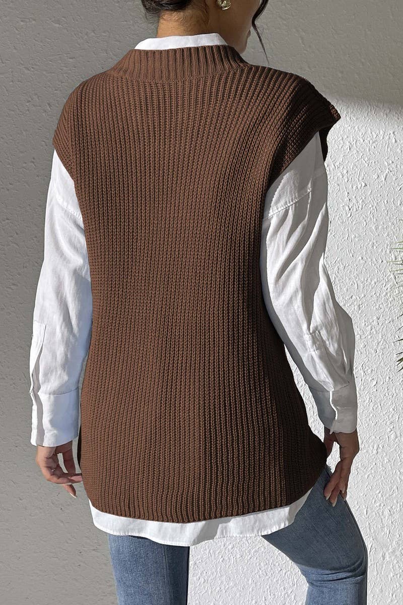 CWOSWL07396_)WOMEN V NECK KNIT SWEATER VEST TOP
