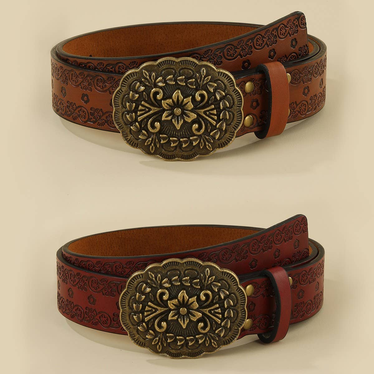 BUCKLE EMBOSSED PATTERN ENGRAVED BELT_CWMM3941