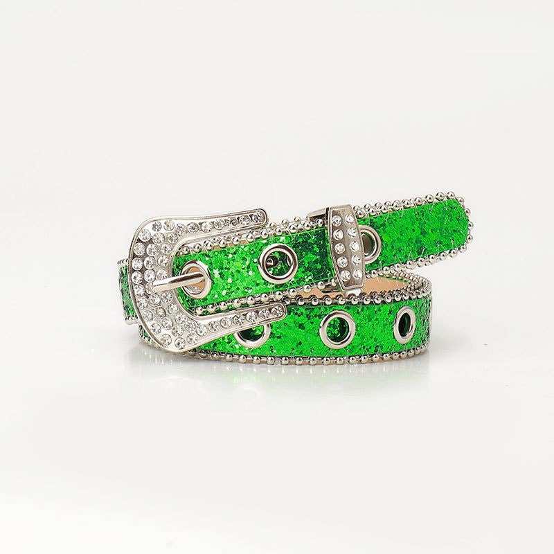 Trendy rhinestone needle buckle women's belt