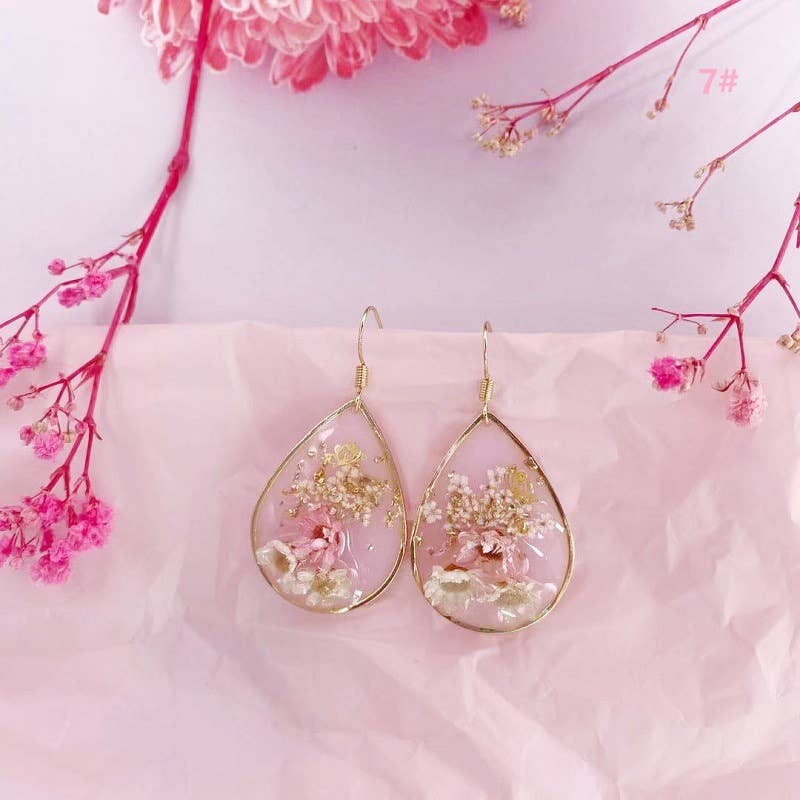 Geometric natural real dried flower earrings