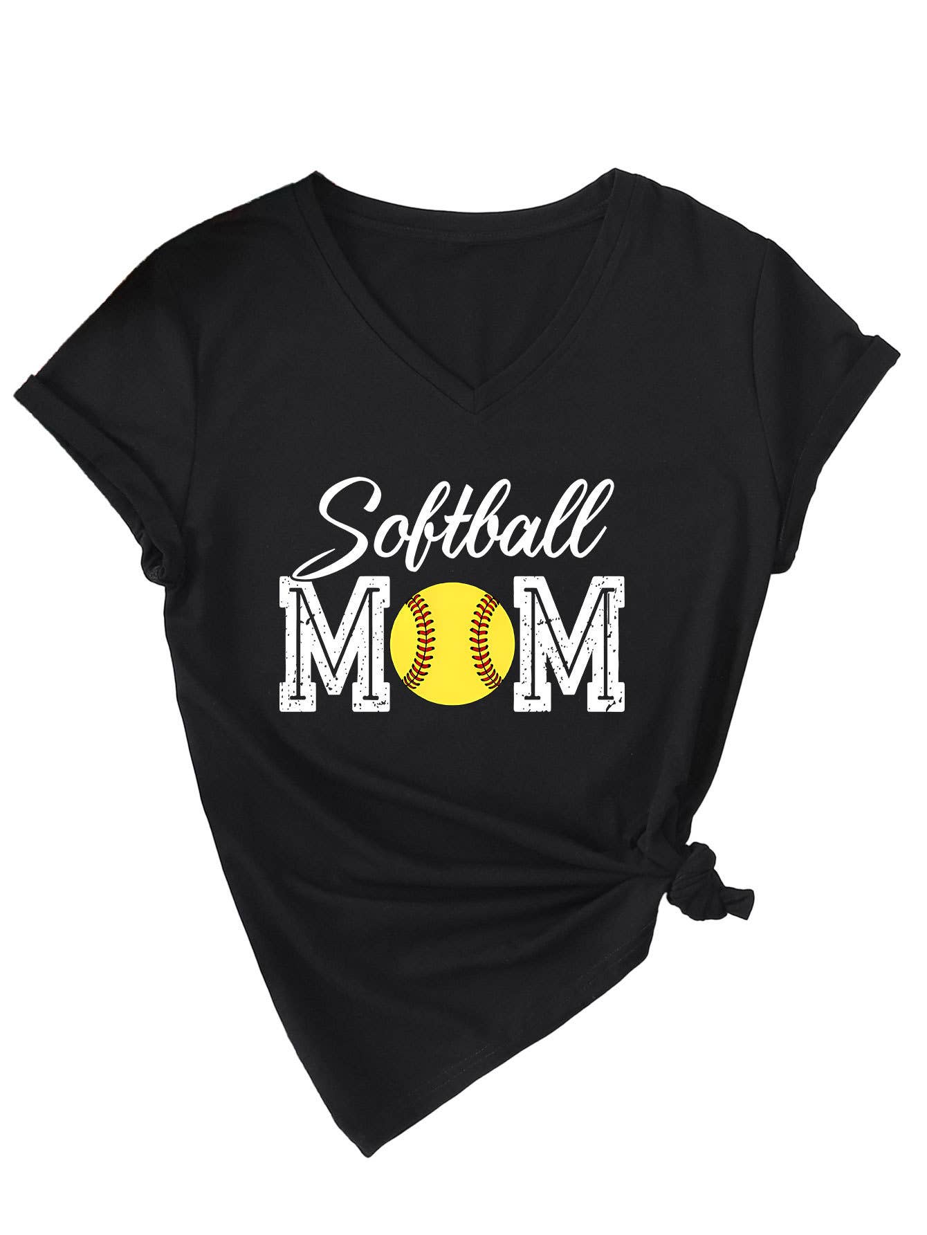 Trendy softball momV neck short-sleeved T-shirt