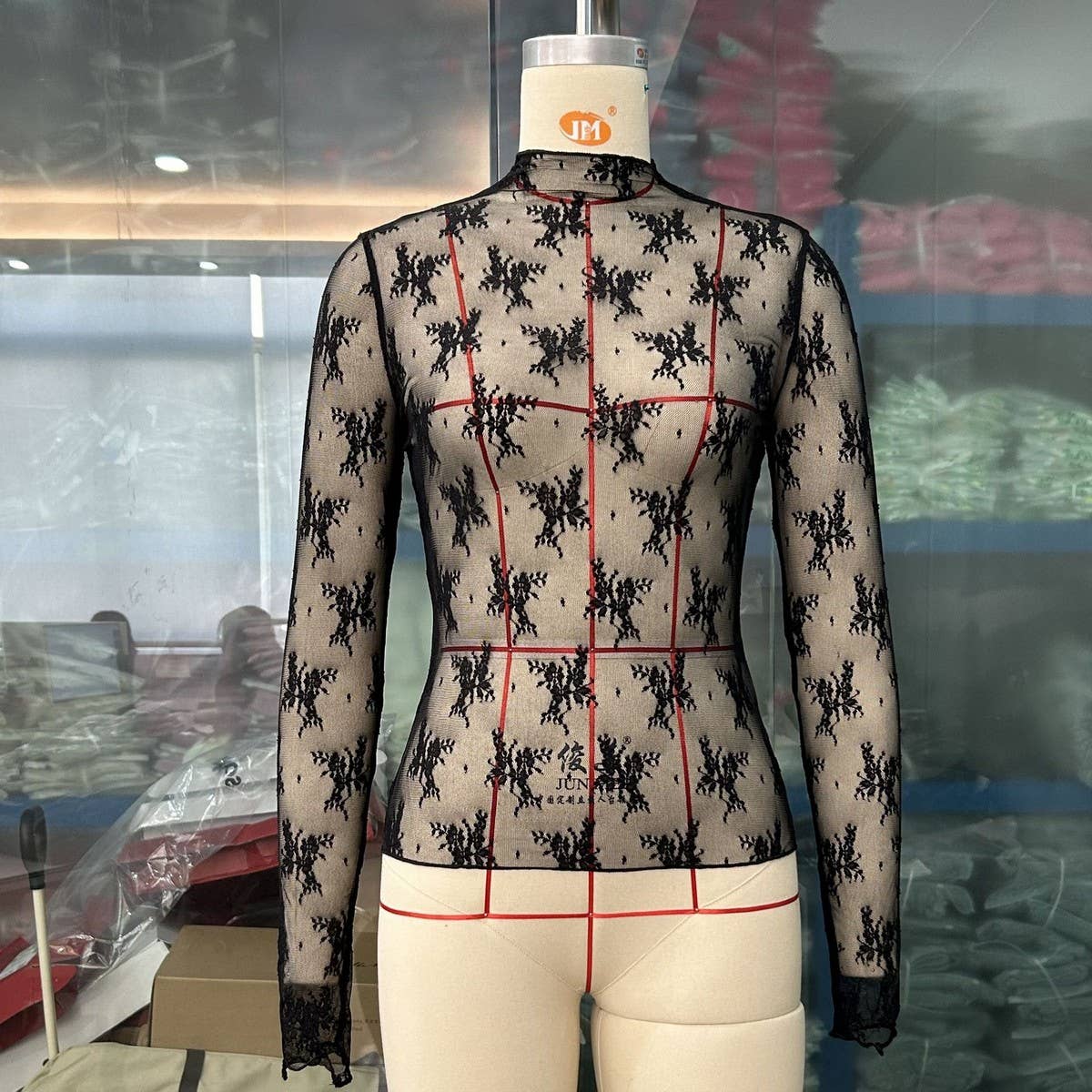 SEMI SHEER MESH LACE TOP BOTTOMING SHIRT