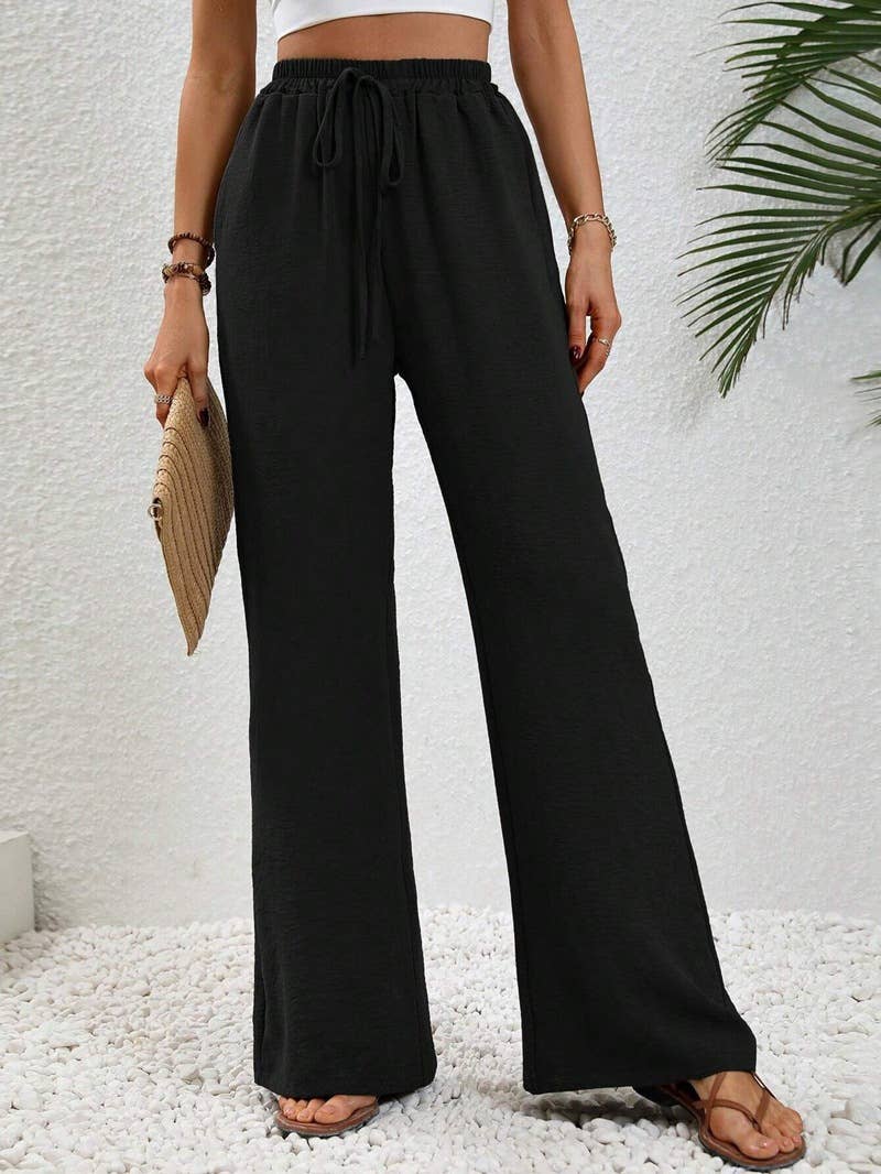 Loose solid color floor-length wide-leg pants