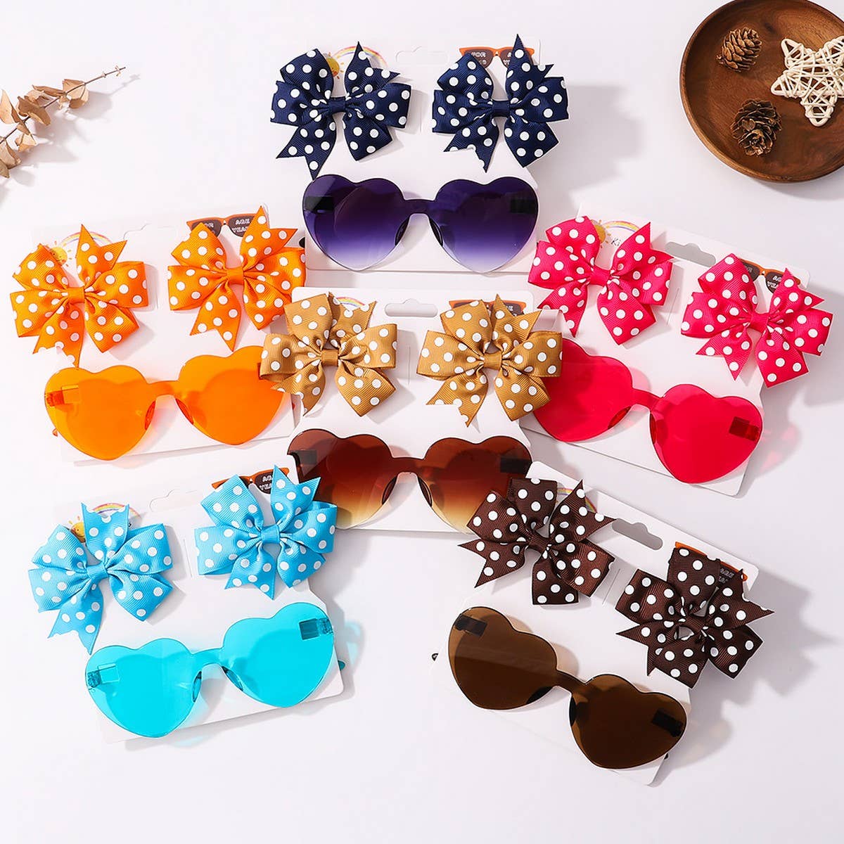 Kids Polka Dot Grosgrain Bow Hair Clip &Sunglasses