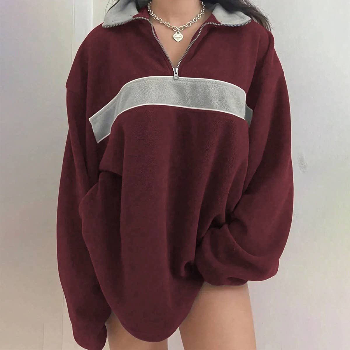 LAPEL THICK SOLID COLOR EXTRA LONG SLEEVE HOODIE