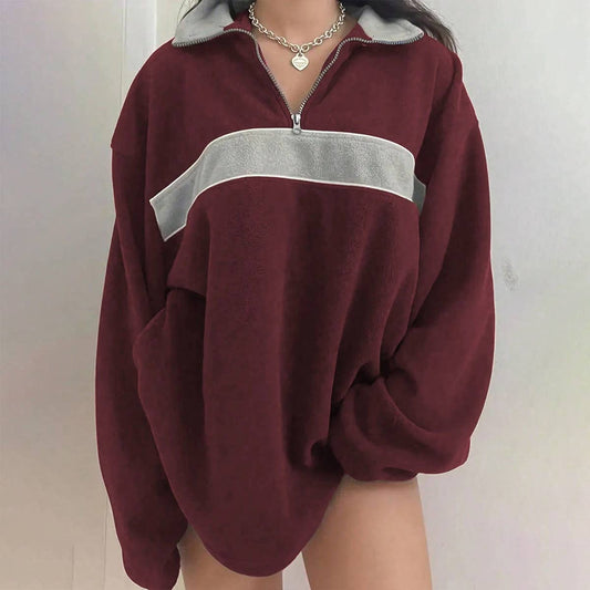 LAPEL THICK SOLID COLOR EXTRA LONG SLEEVE HOODIE