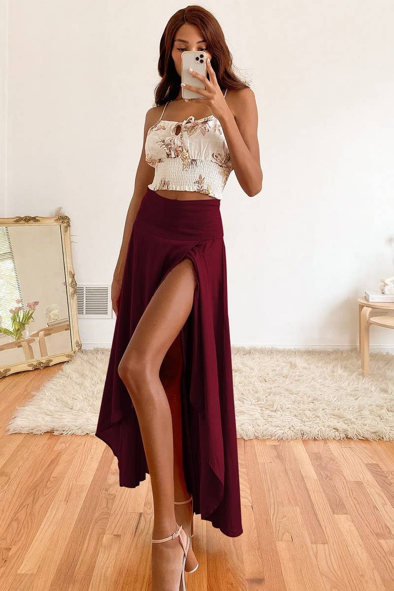 CWBLS0653_SUMMER ELEGANT DRAPE SLIT SKIRT