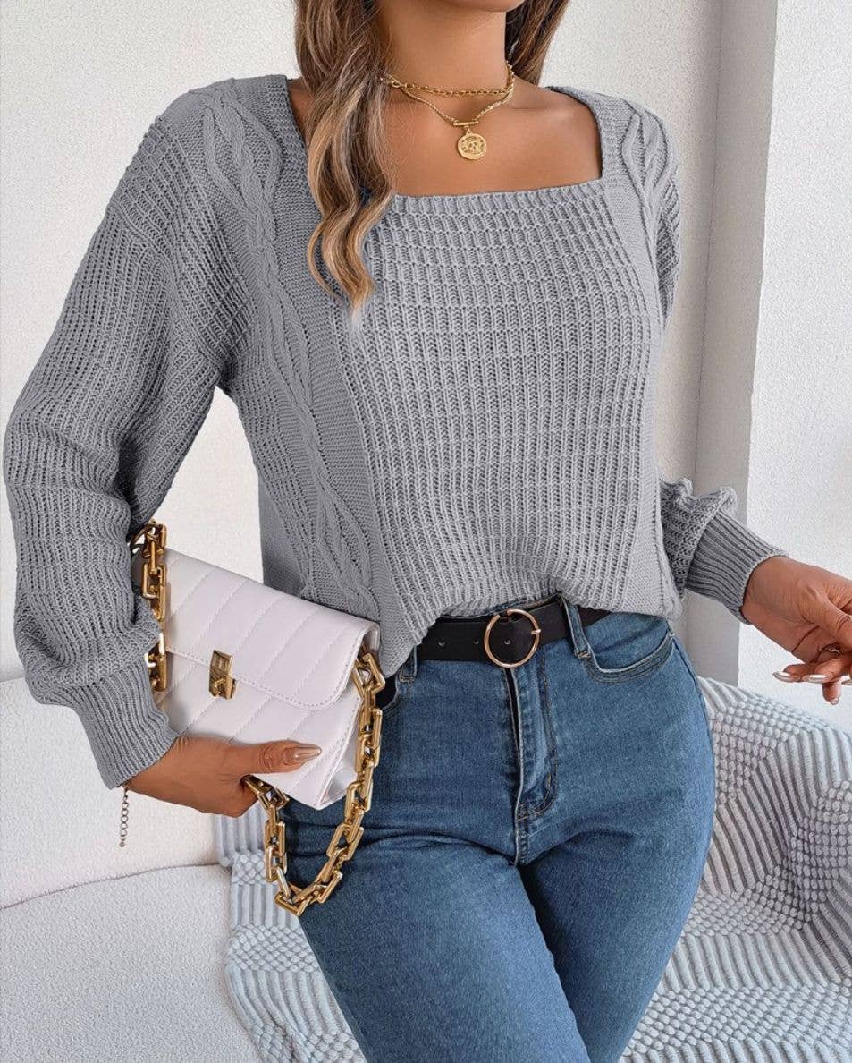 KNITWEAR PULLOVER SQUARE NECK TWIST SWEATER