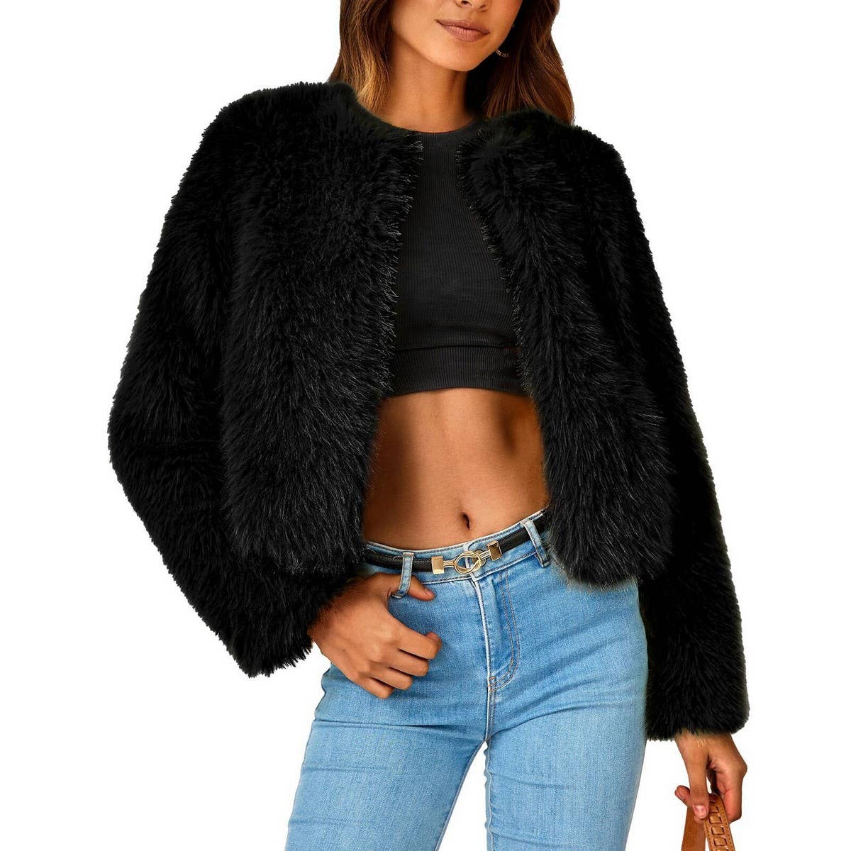 New Winter Faux Fur Round Neck Short Coat_CWMM9058