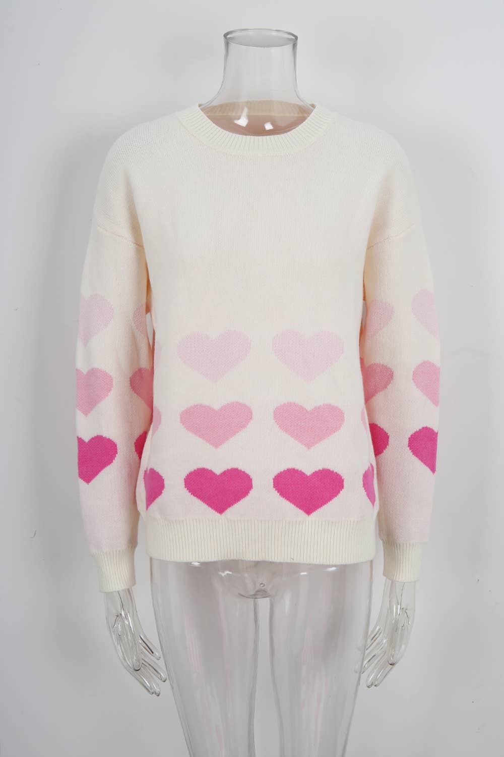 Round-neck knitted gradient heart sweater