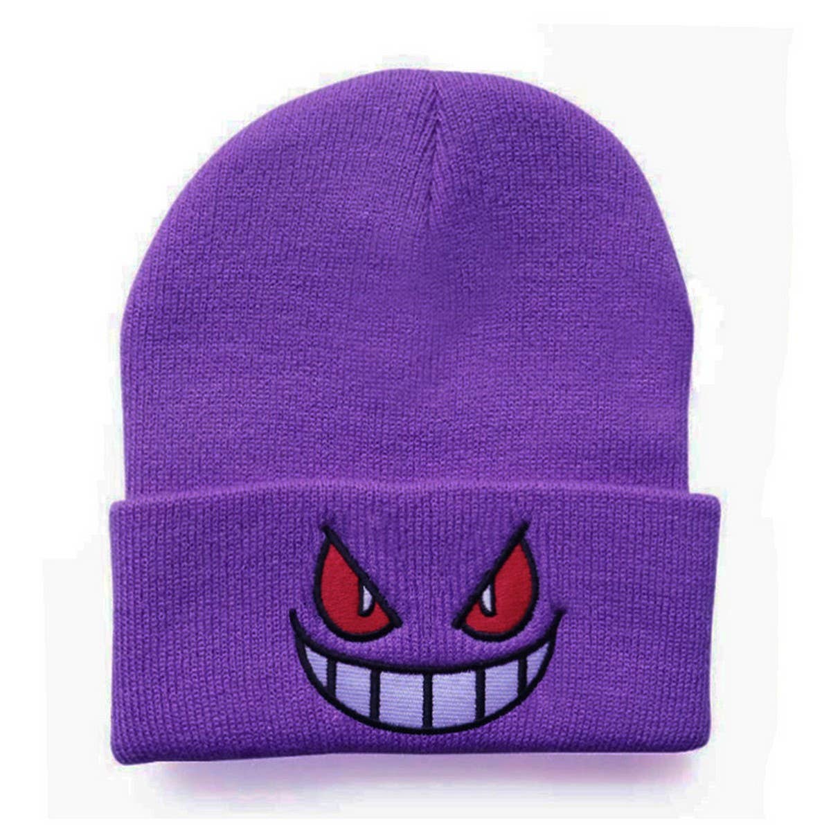 CWAH04354_EMBROIDERED CARTOON FACE KNIT BEANIE HAT