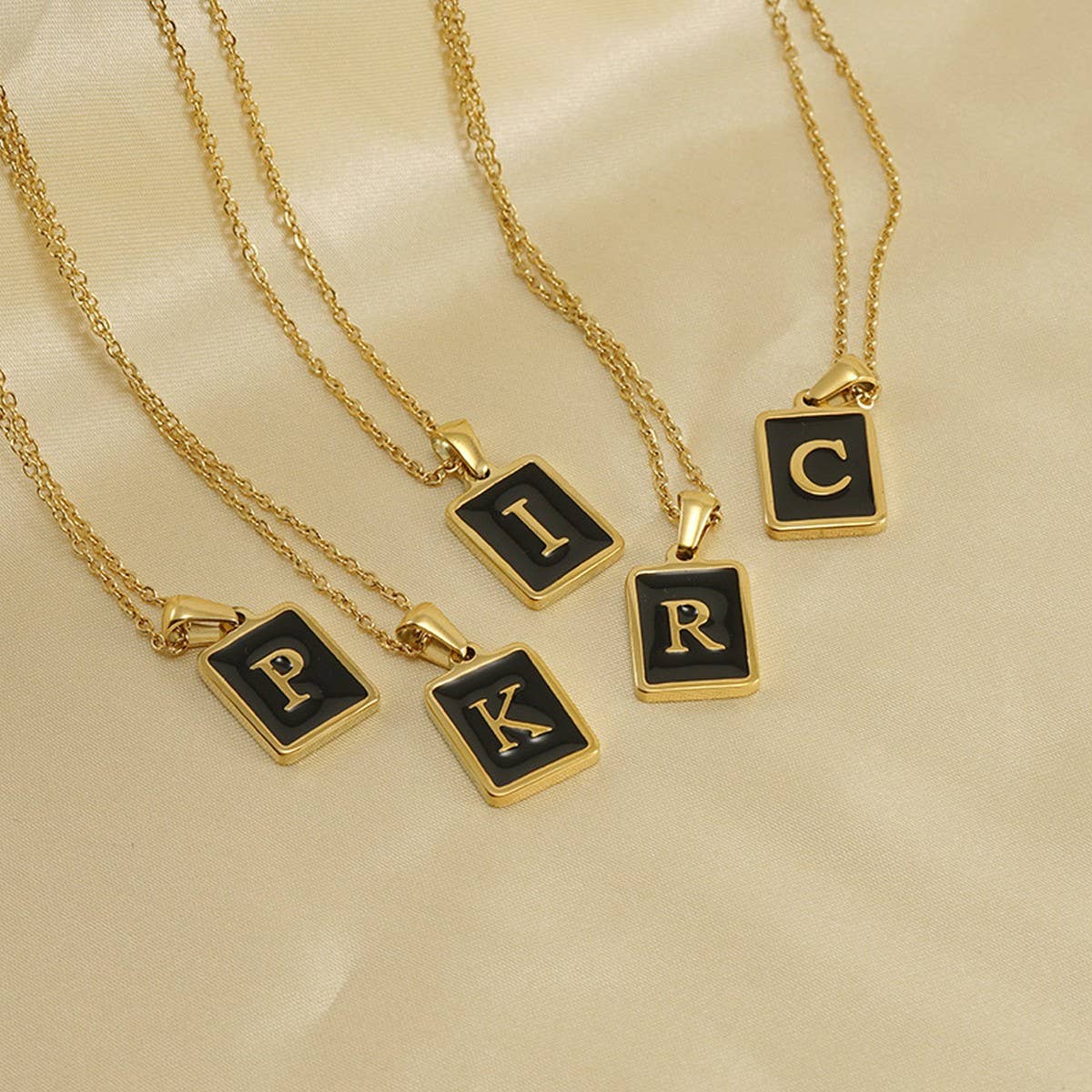 CWAJE1947_Personality Square Black Letter Necklace,Gold