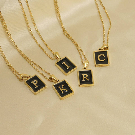 CWAJE1947_Personality Square Black Letter Necklace,Gold