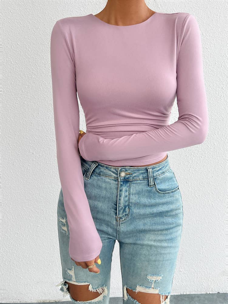 SLIM-FIT CREW NECK KNITTED LONG-SLEEVED TOP