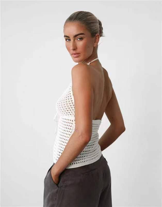 SEXY COMFORTABLE PICK HOLE CARDIGAN HALTER TOP