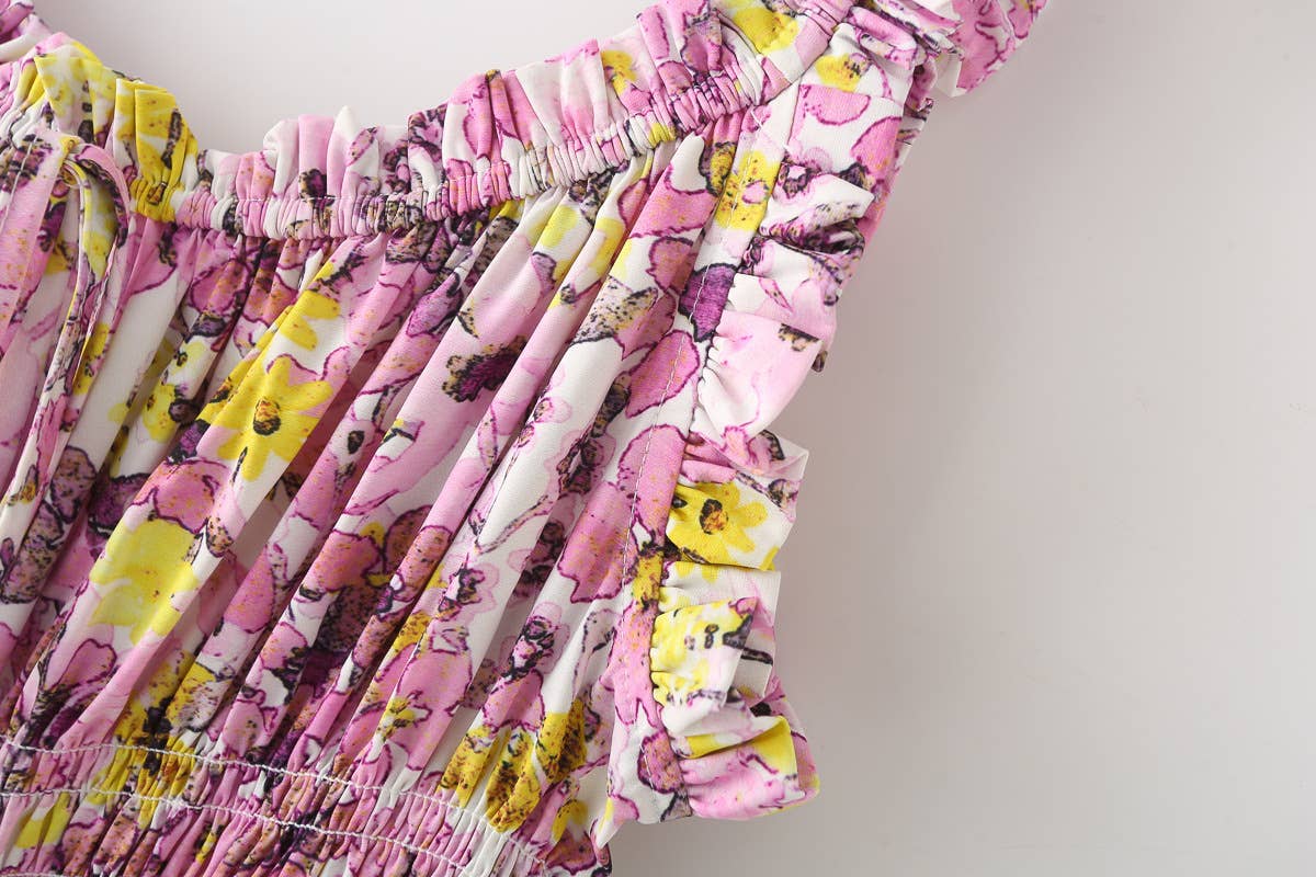 V-neck print waistband dress