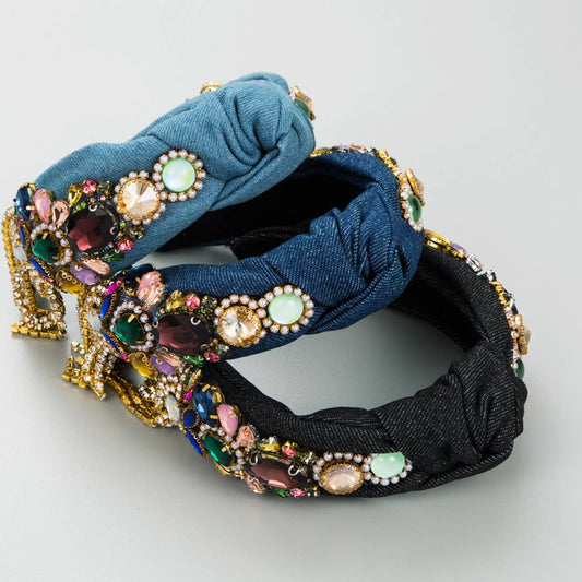 VINTAGE COLORED RHINESTONE TASSEL HEADBAND