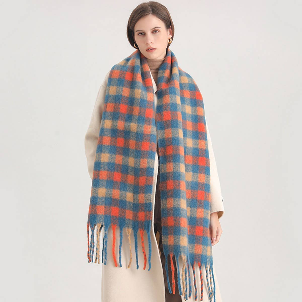 Plaid Winter Scarf ??Thick Soft Long Tassel Wrap_CWASC0983