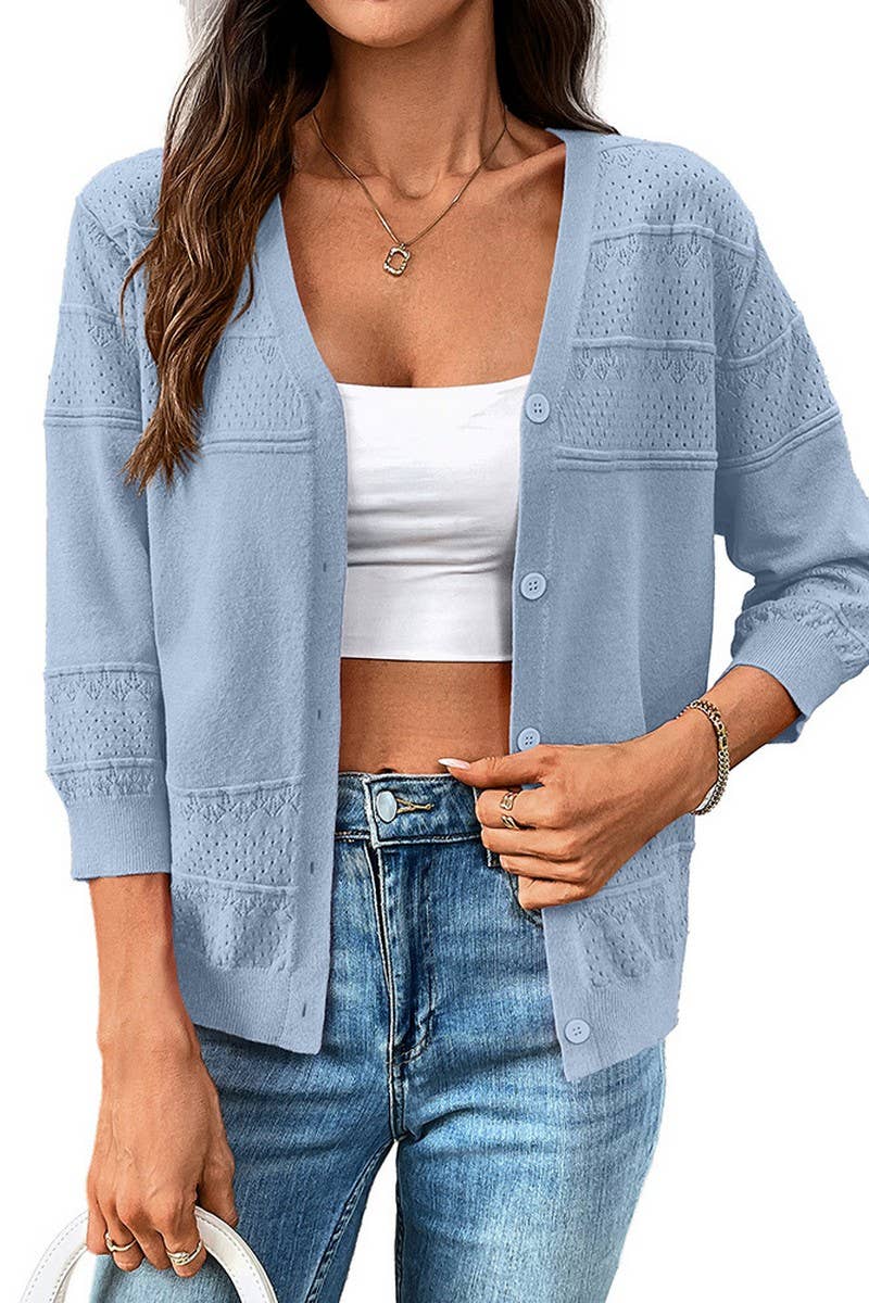 CWOCAL00611_LIGHTWEIGHT CROCHET KNIT V NECK CARDIGAN