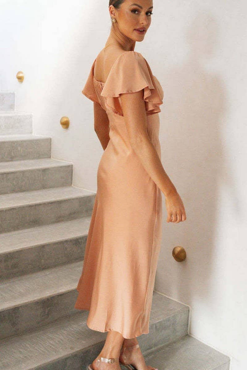 CWDMD5676_SEXY BACKLESS V-NECK SPLIT SHORT SLEEVE DRESS