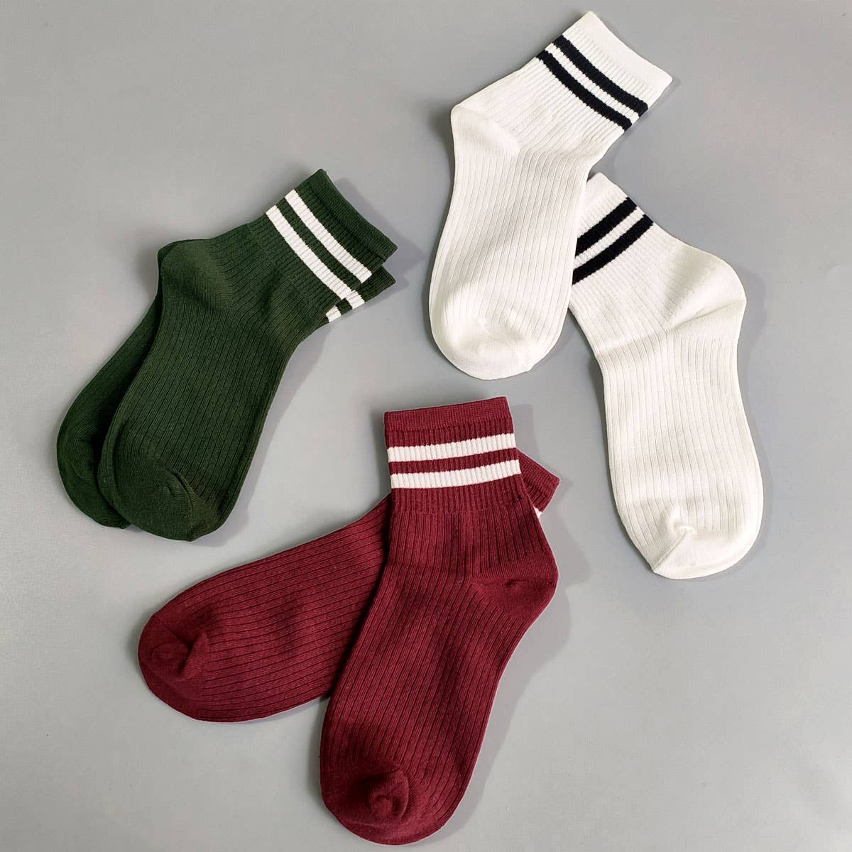 2-Stripe Cotton Mid Socks for Women, Wholesale_CWMS070