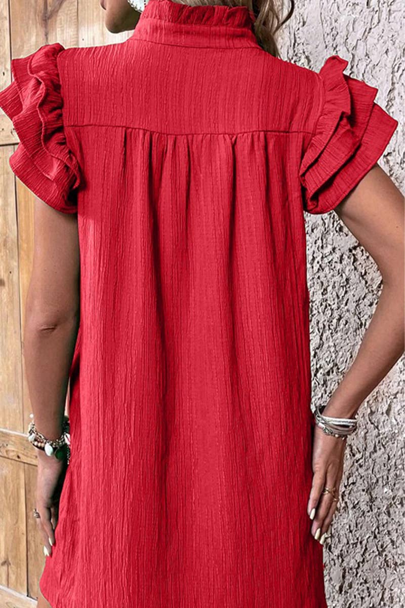 CWDSD7513_NEW SUMMER FASHION V-NECK LOTUS SLEEVE DRESS