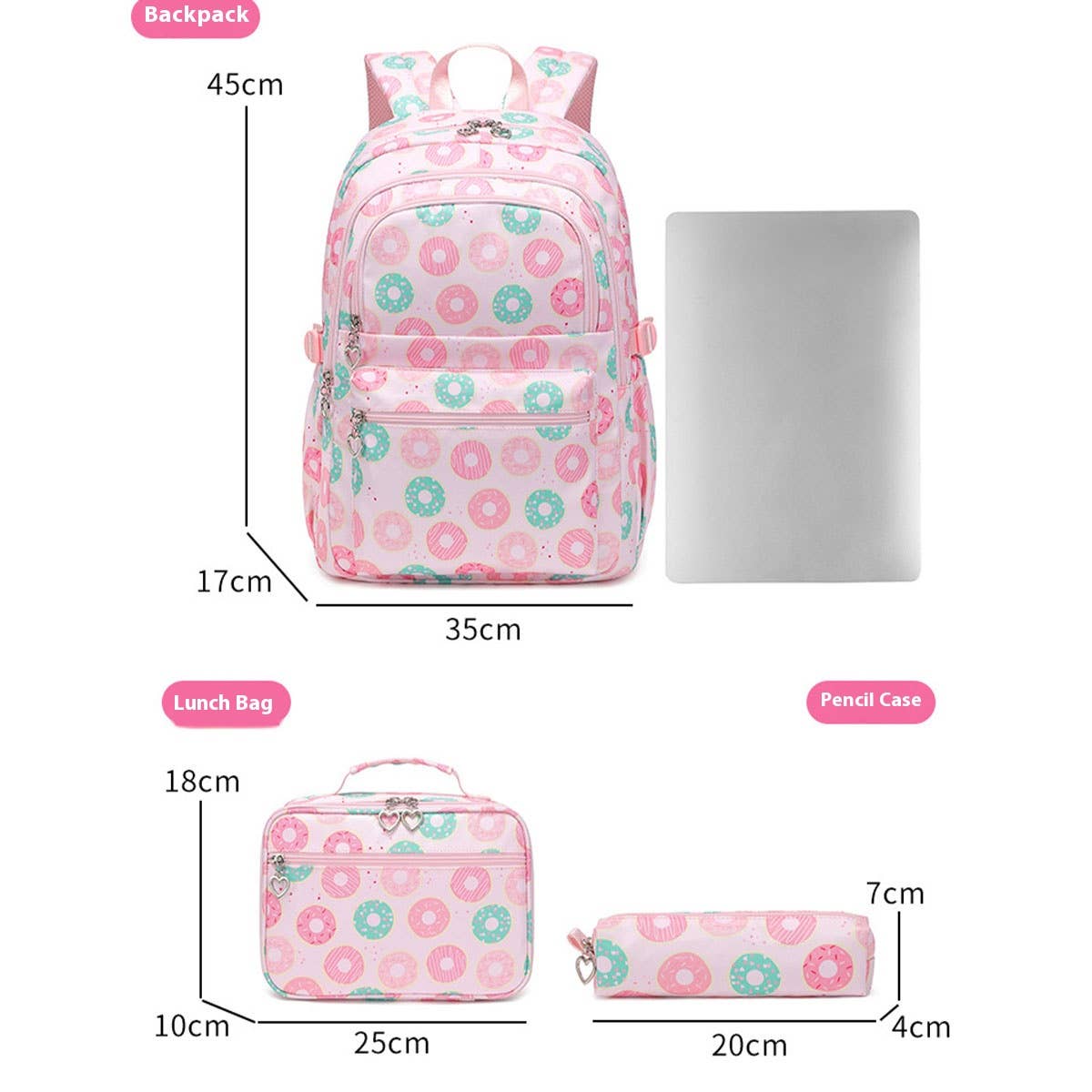 Backpacks for School, Donut 3-Piece Set Girls_CWAB5458