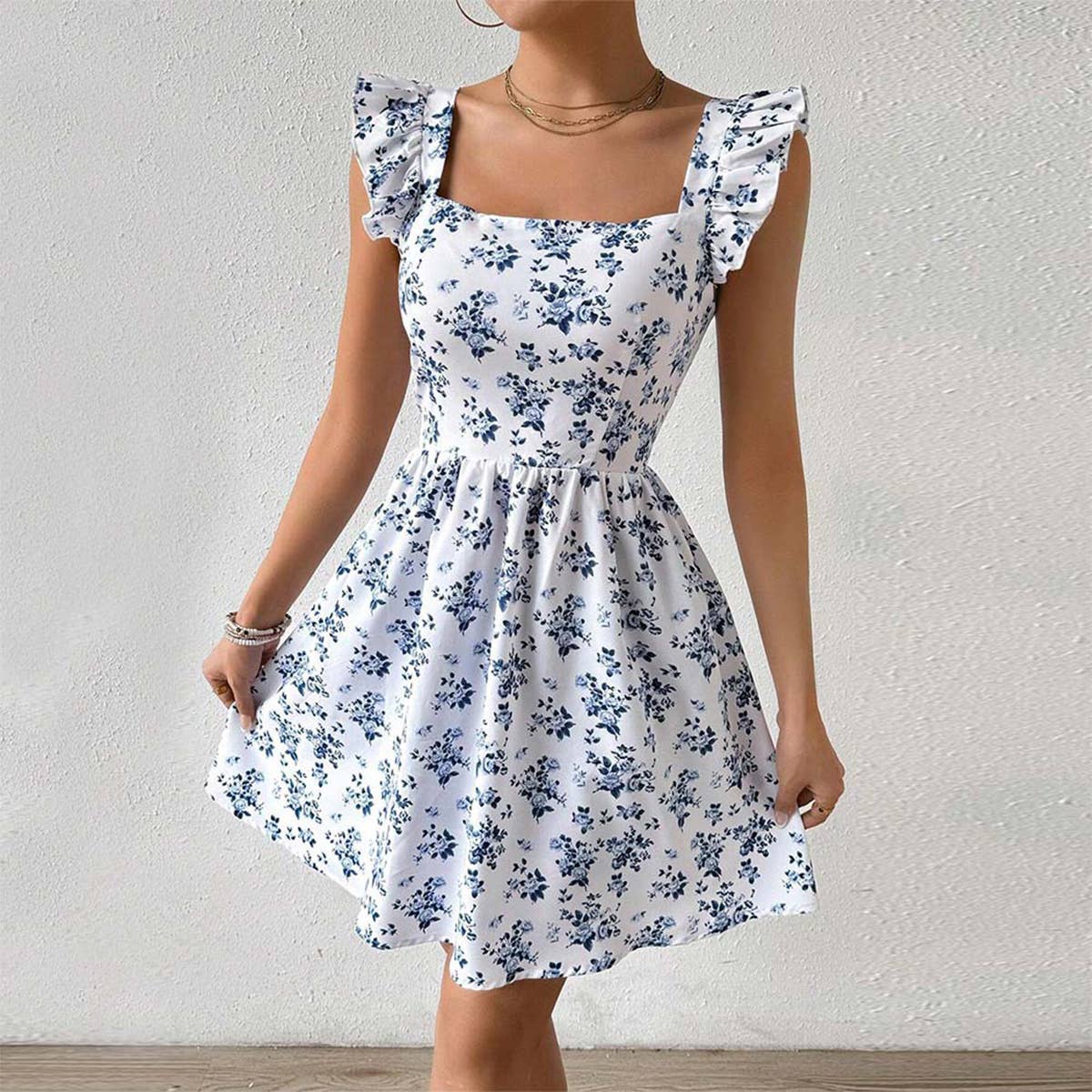 Sweet fit & flare floral ruffle sleeves dress