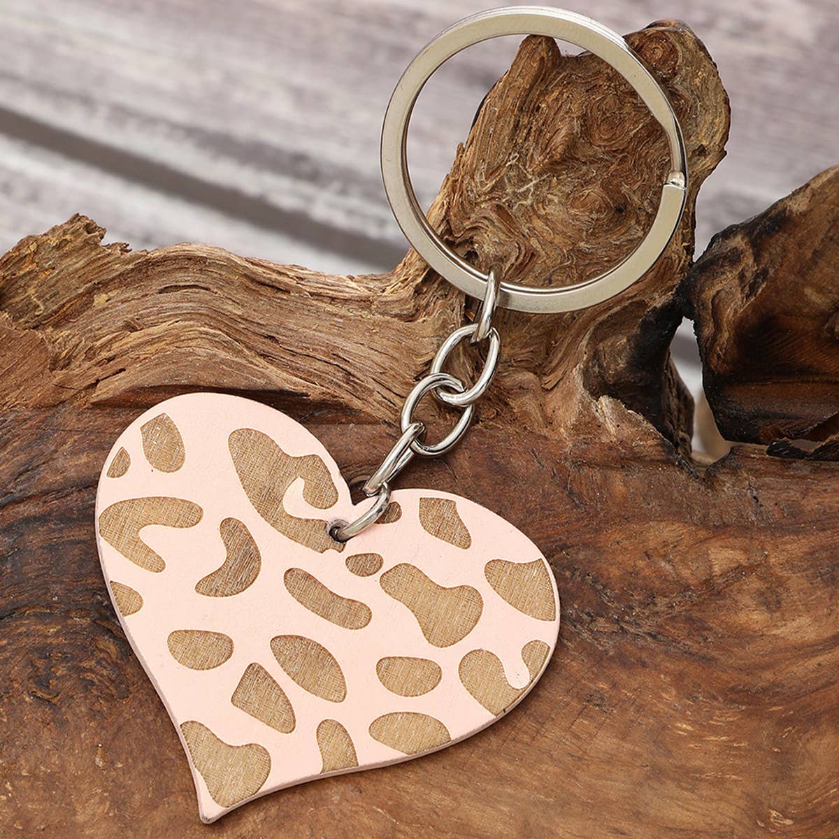 HEART SHAPED WOODEN KEYCHAIN PENDANT