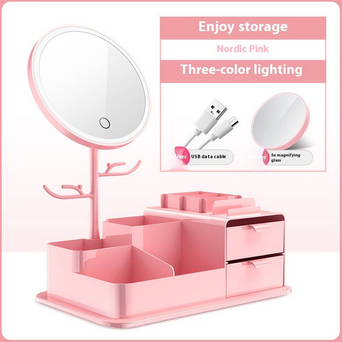 DESKTOP STORAGE BOX LED MAKEUP MIRROR
