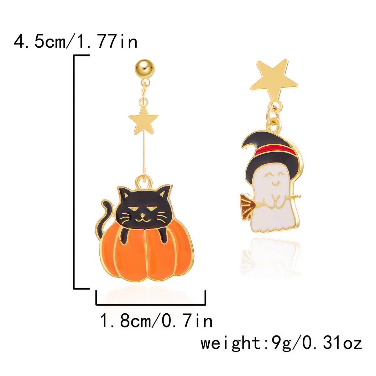 PUMPKIN SKULL BAT FUNNY HALLOWEEN EARRINGS_CWAJE2429