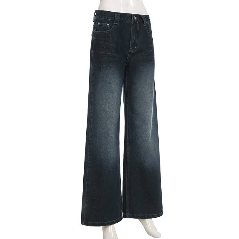 VINTAGE WASH WASH STRAIGHT LEG WIDE-LEG JEANS