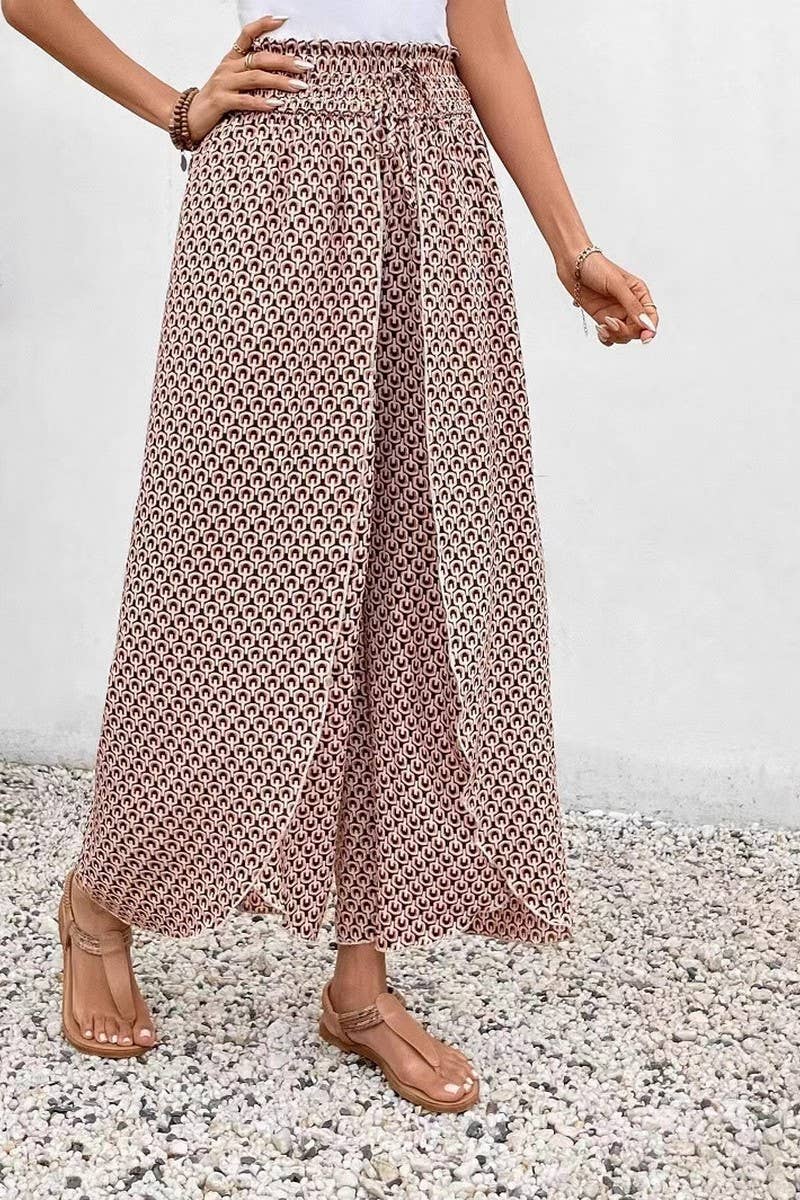 CWBLP2061_FLORAL SIDE SLIT WIDE LEG SKIRT PANTS