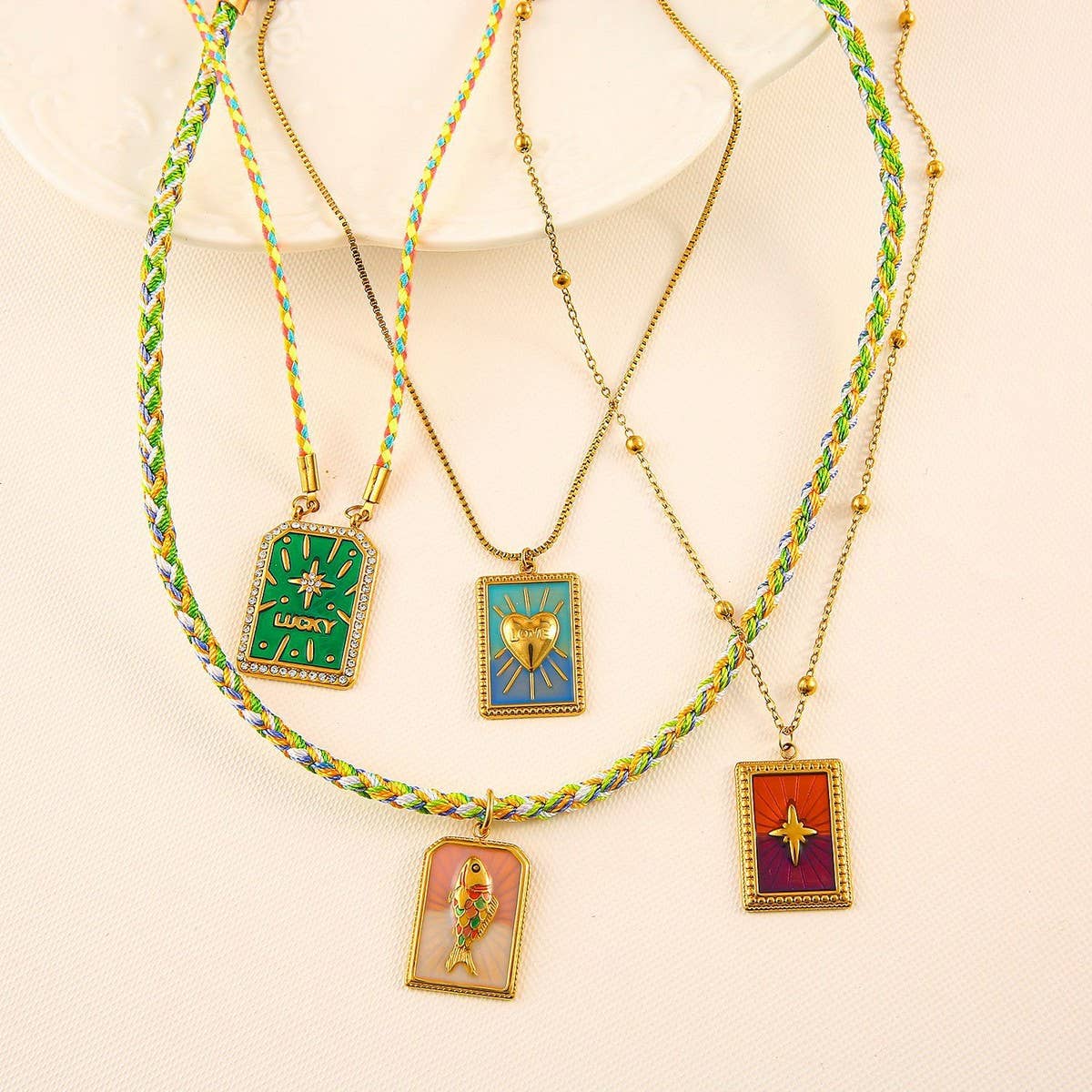 Vintage 18K Steel Tarot Card Pendant Necklace