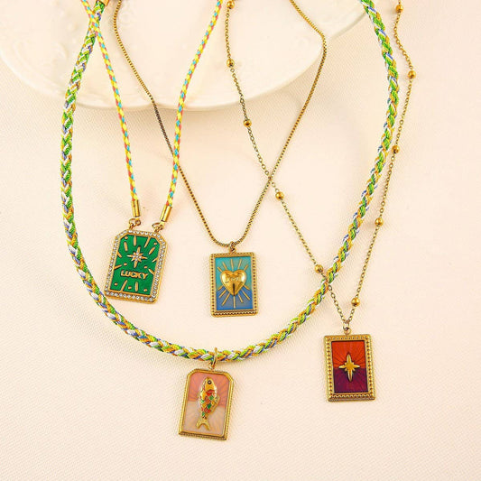 Vintage 18K Steel Tarot Card Pendant Necklace