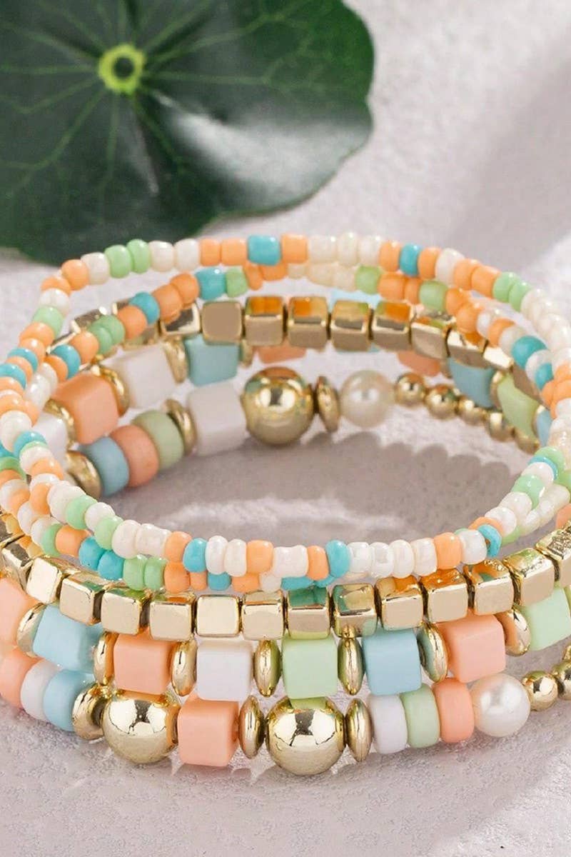 CWAJE1180_WHITE TURQUOISE CRYSTAL BEADWD BRACELET SET