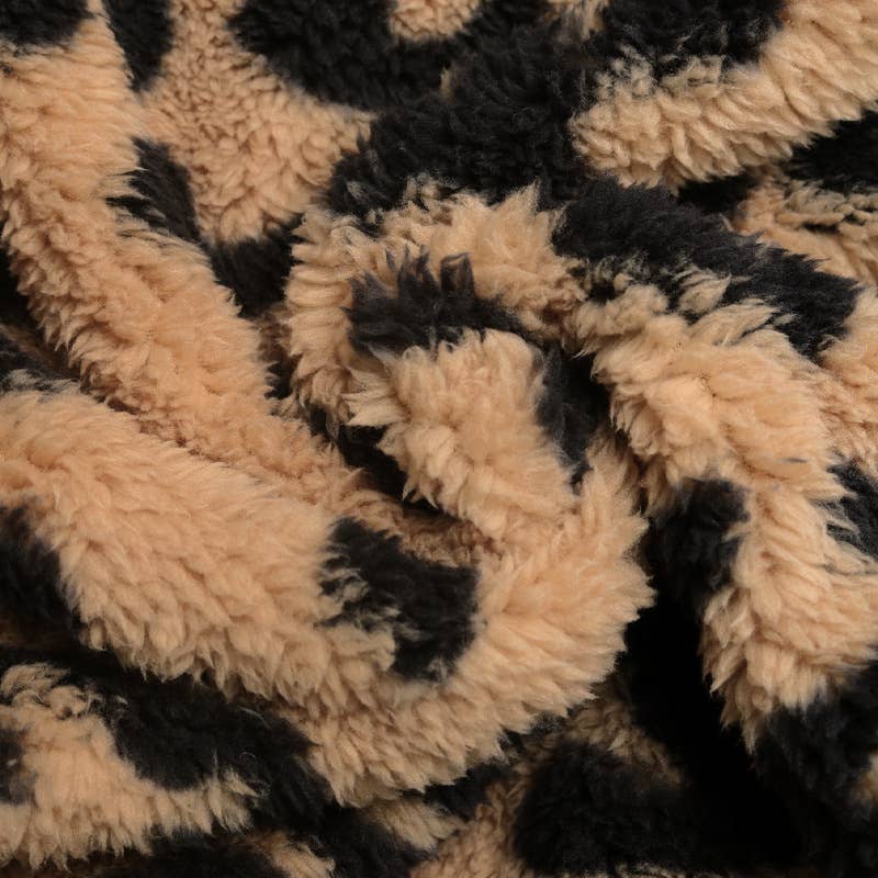 Leopard print color-blocked polar fleece coat