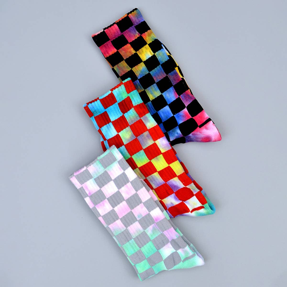 FASHION TIE-DYED CHECKERED SOCKS_CWMS0265