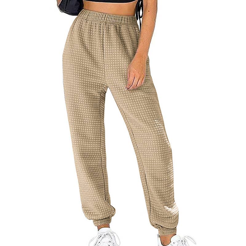HOME SOLID COLOR SPORTS WAFFLE CASUAL LONG PANTS