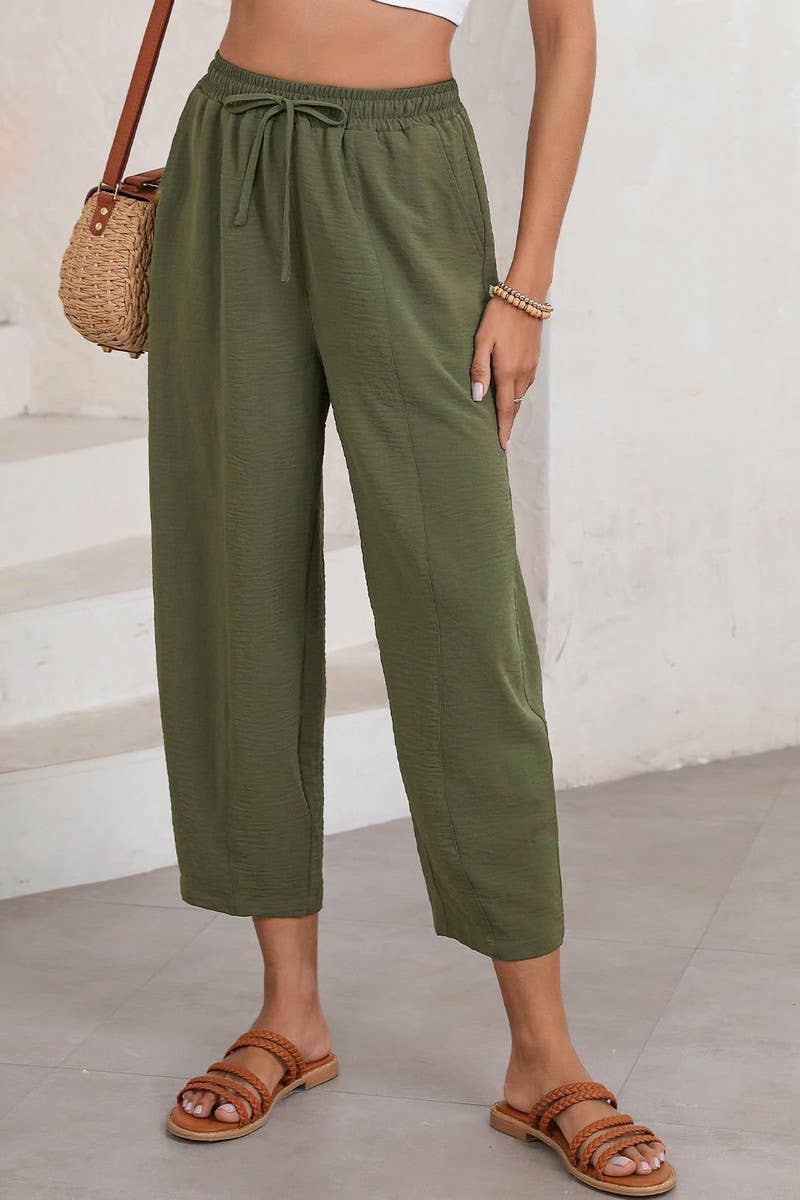 CWBLP01036_HIGH WAIST DRAWSTRING POCKET CROPPED PANTS