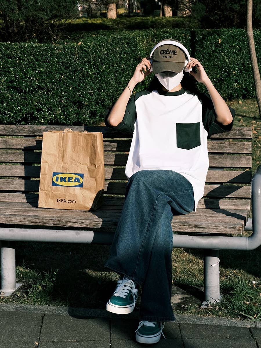 Cwtts0934_Color Contrast Pocket Design Casual T Shirt