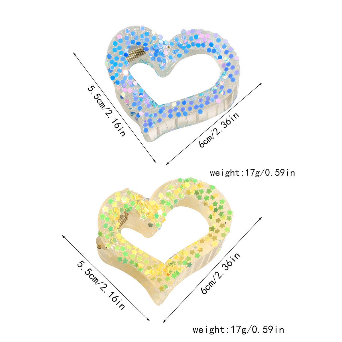Heart & Star Glitter Hair Claw,Sweet Back Bun Clip