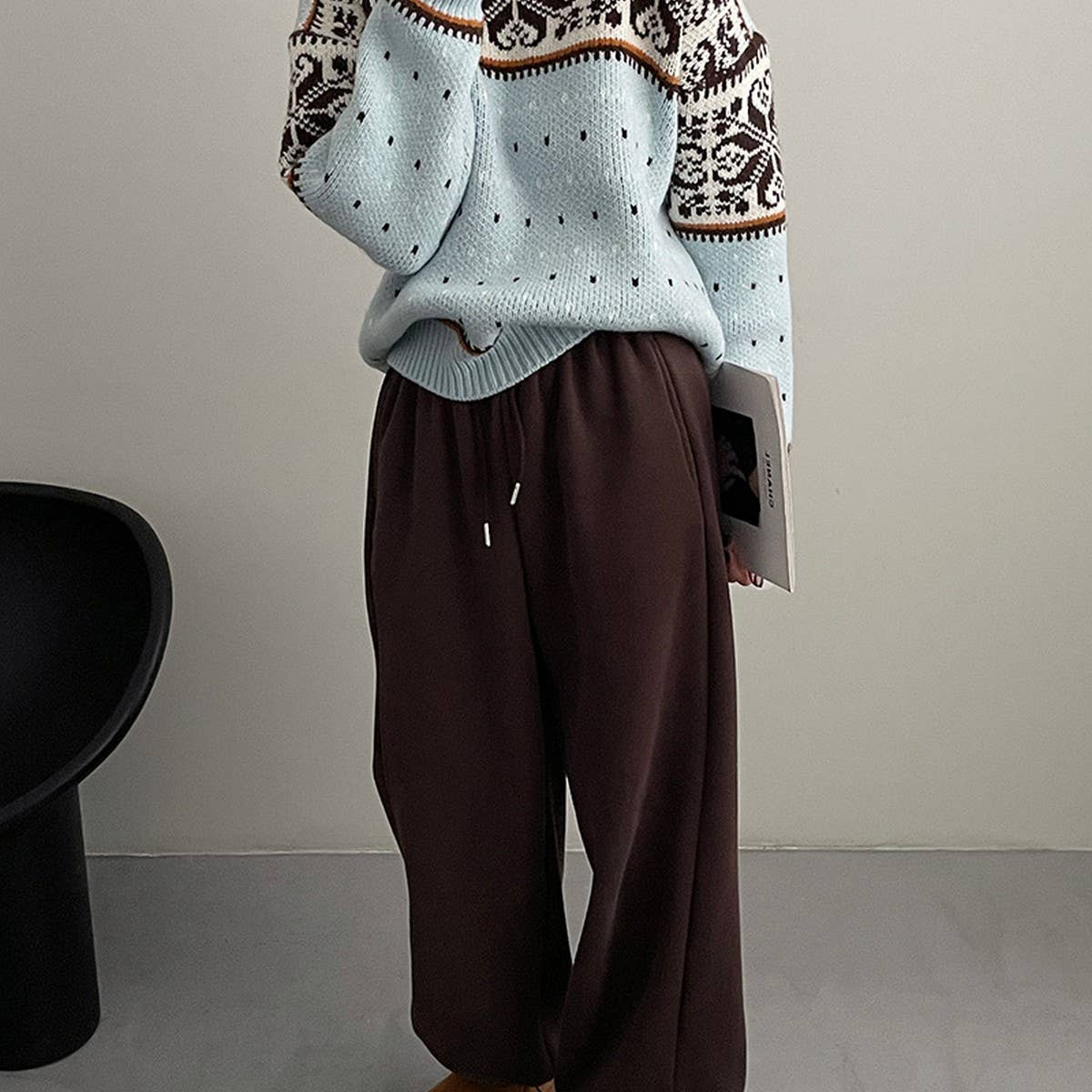 Fleece and thick warm corset wide leg sweatpants