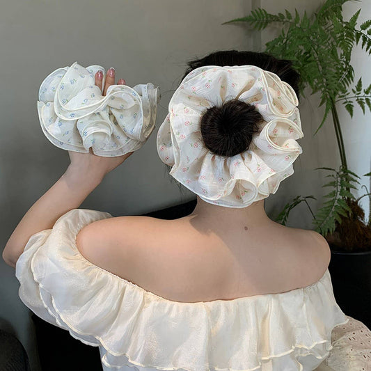 Pink Floral 4-Layer Scrunchie for Low Buns_CWAHA5517