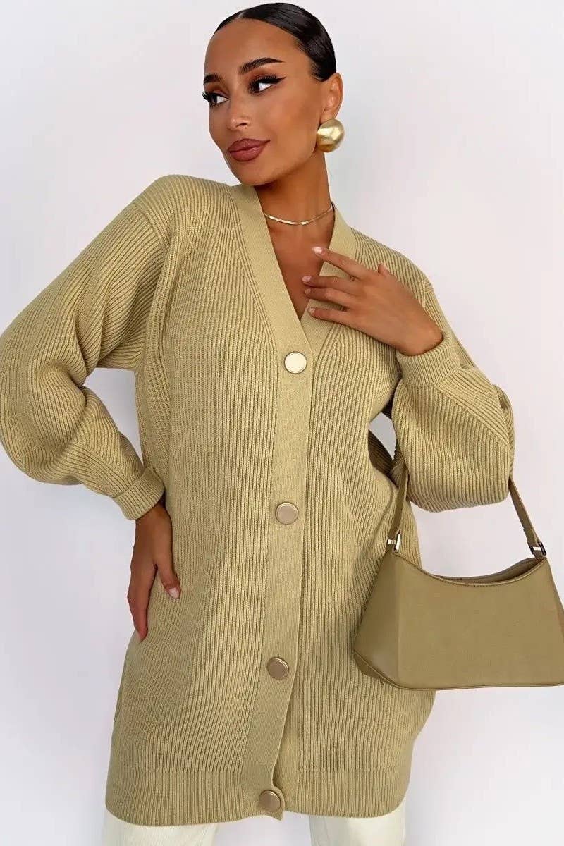 CWOCAL1481_V-NECK SOLID COLOR LENGTH KNITTED SWEATER COATS
